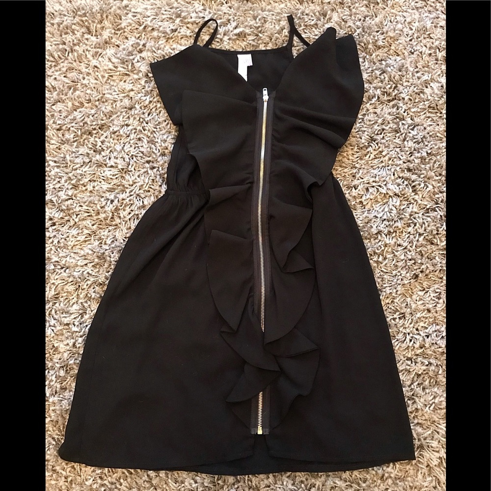 Alya black zip up ruffled sleeveless dress